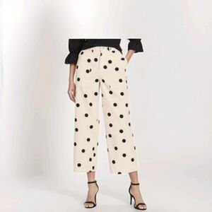 Who What Wear Cream and Black Polka Dot Cropped Jeans